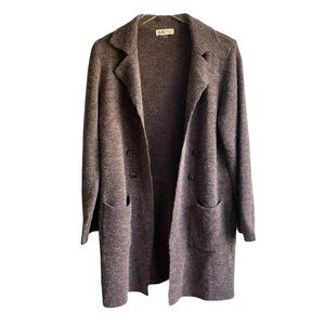 Rielle Brown Cardigan Sweater Size L Pockets Open Front Duster Notch Collar Cozy
